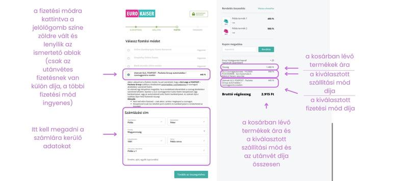 eurokaiserbolt.hu - pénztár, fizetési mód választása, számlázási adatok